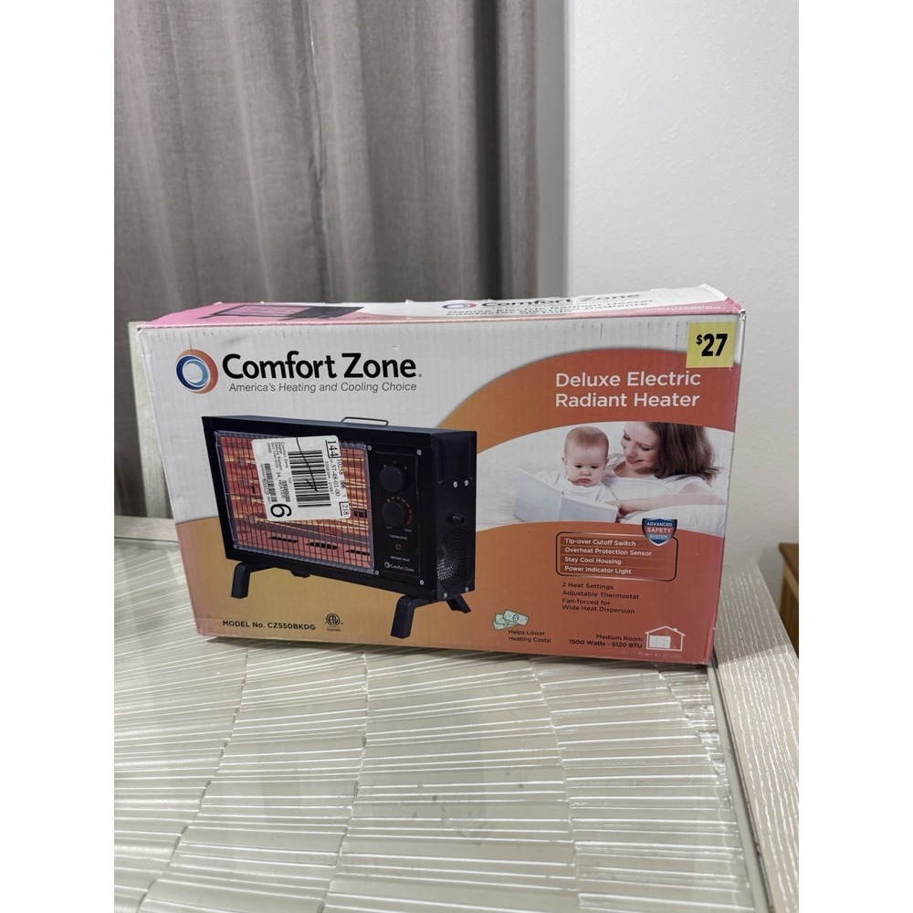 Comfort Zone CZ550BKDG Deluxe Electric Radiant Heater 1500W Portable Fan Forced